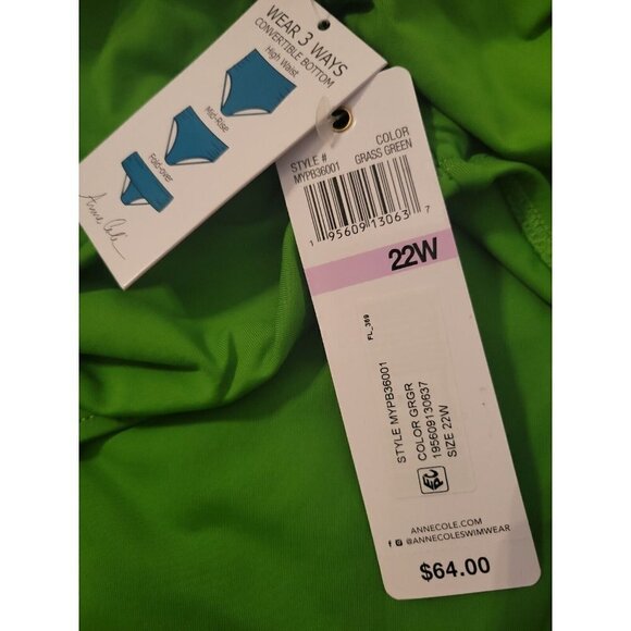 ANNE Cole Plus Size  Convertible High Waist Shirred Swim Bottom. Size 22W. - Picture 5 of 5